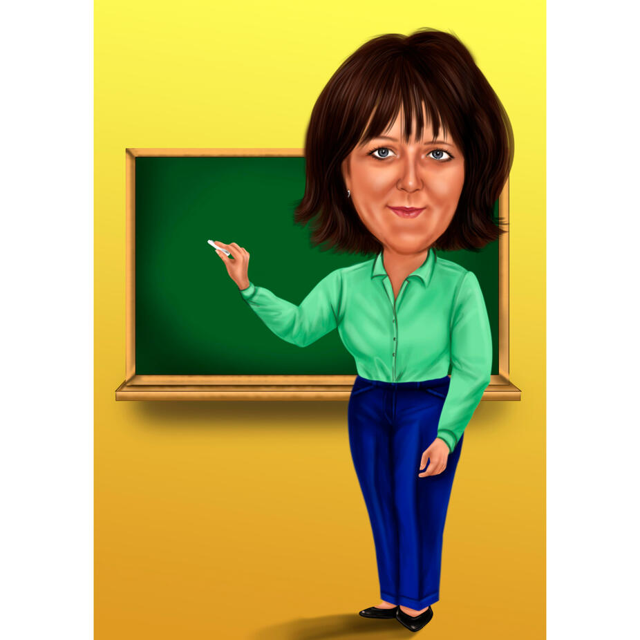 Teacher Full Body Caricature from Photos on Single Colored Background