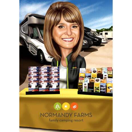 Person Caricature Portrayal as Seller Representative from Photos - example