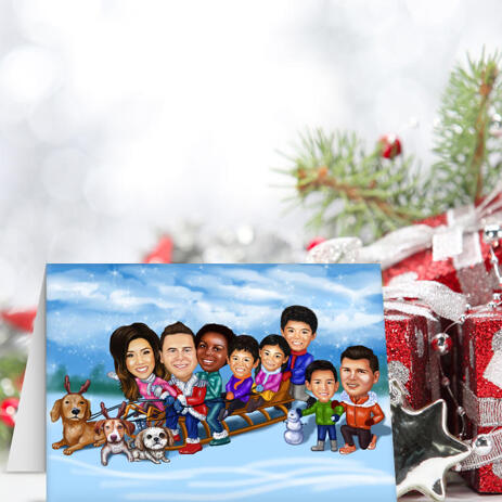 Cartoon Family Set of 10 Christmas Cards from Photos with Snow Background - example