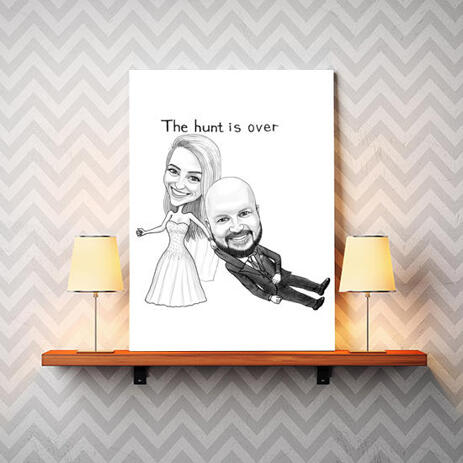 Funny Wedding Caricature for Bride and Groom Printed on Canvas - example