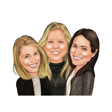 Mother and Two Daughters Caricature in Color Style from Photos - example