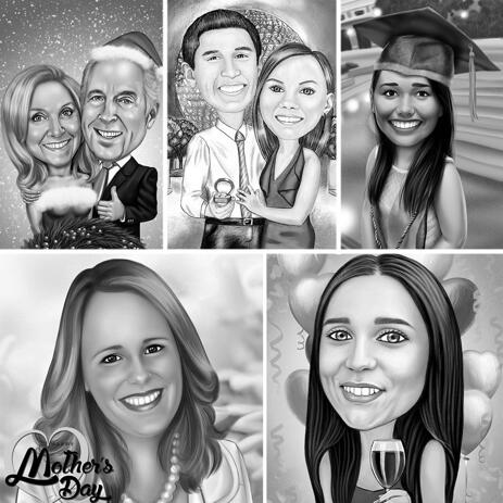 Any Holiday Caricature in Black and White Style with Background - example