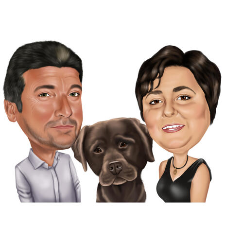 Gentlman and Lady with Pet Caricature in Colored Digital Style from Photos - example