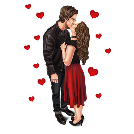 Full Body Couple Kissing Cartoon Portrait in Colored Style from Photos - example
