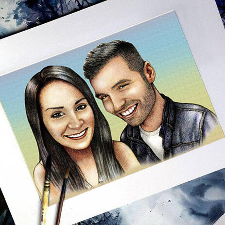 Couple Cartoon Portrait from Photos as Printed Poster Gift - example