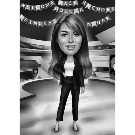 Black and White Style Person TV Anchor Cartoon Drawing from Photos - example