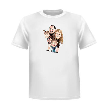 Family Caricature Drawing in Color Style from Photos as T-shirt Print - example