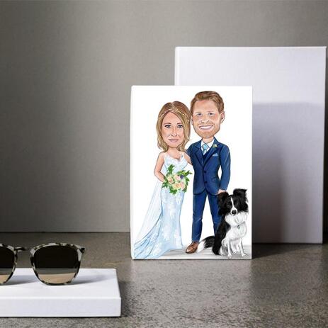 Caricature of Bride, Groom and Pet for Wedding - example