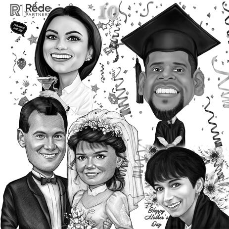 Any Holiday Caricature in Black and White Style - example
