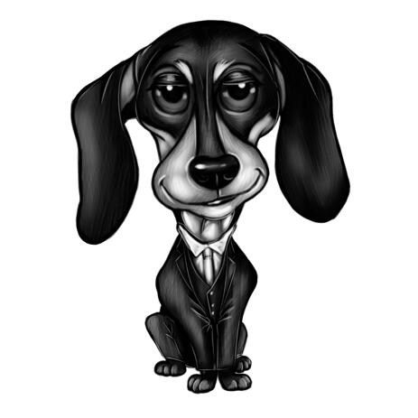 Funny High Exaggerated Dachshund Caricature in Black and White Style - example