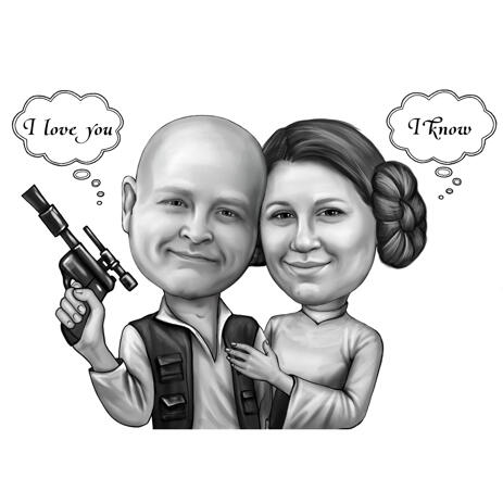 Black and White Style Couple Caricature for Star Wars Fans Gift - example