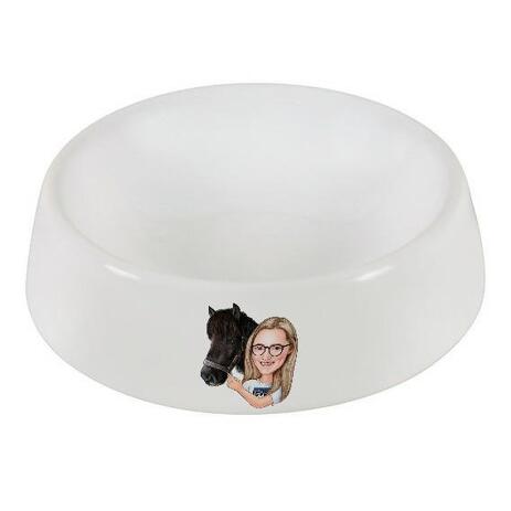 Girl and Horse Caricature Printed as Pet Bowl - example