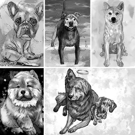 Full Body Graphite Dog Portrait from Photos with Custom Background - example