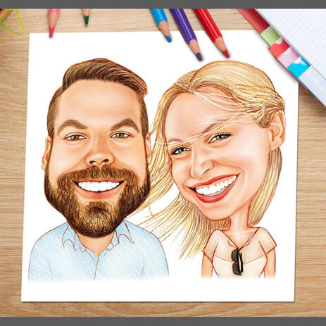 Happy Couple Caricature as Poster Print - Gift for Friends - example