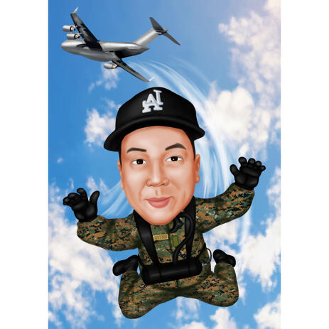 Full Body Paratrooper Funny Cartoon Drawing in Colored Style from Photos - example