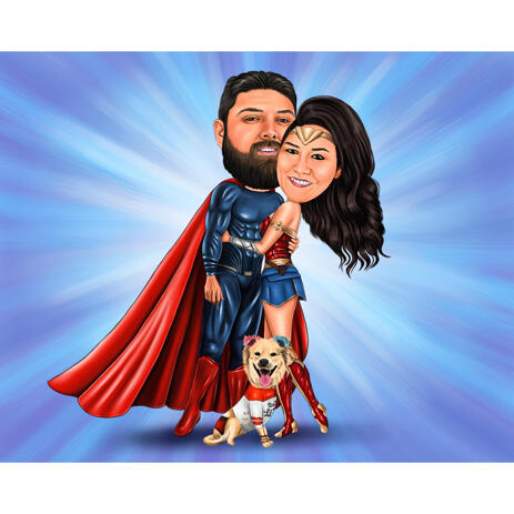 Par med Pet Superhero Karikatur kunst Håndtegnet i farvet stil fra fotos - example