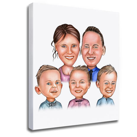 Family Portrait Caricature Print on Canvas - example