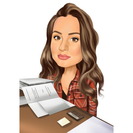 Person in Workspace Desk Caricature in Colored Style with Colorless Background - example