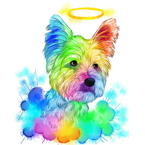Memorial Yorkshire Terrier Dog Portrait from Photo with Halo in Watercolor Style - example