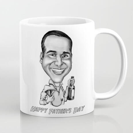 Photo Mugs with Monochrome Pencils Caricatures on Father's Day - example