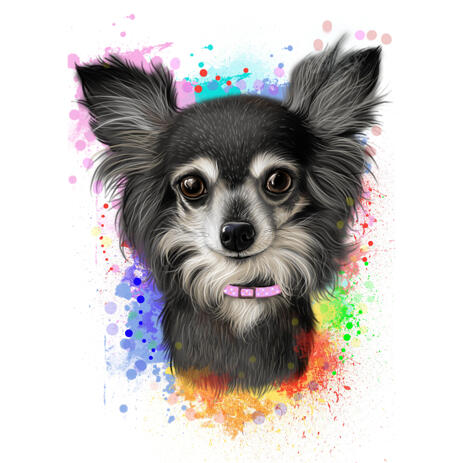 Chihuahua Natural Coloring Caricature from Photos with Watercolor Splashes - example
