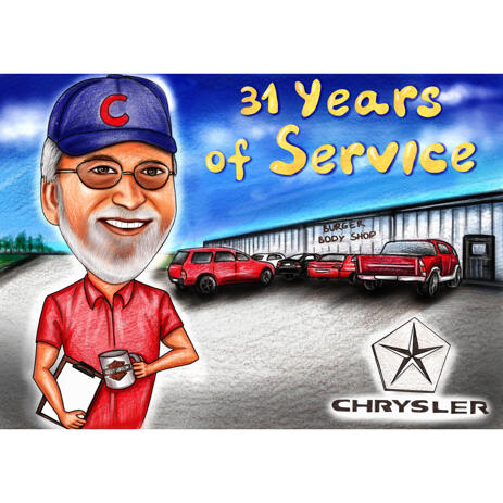 Fully Custom Hand Drawn Person Retirement Gift Caricature in Color Style from Photos - example