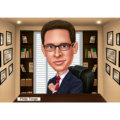 Boss Manager Caricature in Colored Style with Office Background from Photos - example