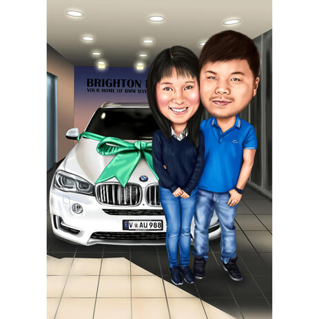 Couple with Dream Car Caricature from Photos - example