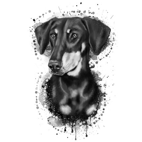 Dachshund Portrait Cartoon from Photos in Black and White Watercolor Style - example