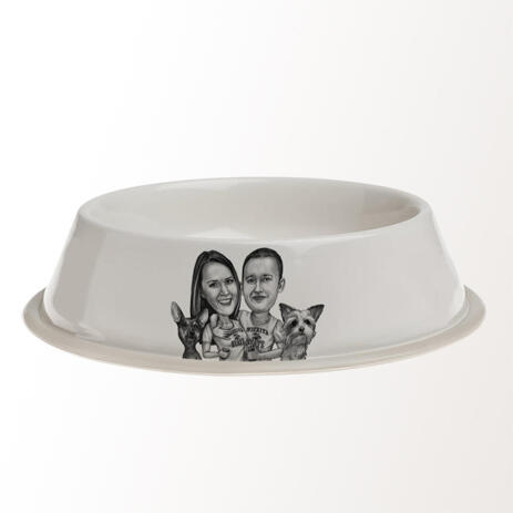 Group Pets Caricature on Pet Bowl - example