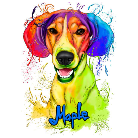 Custom Beagle Cartoon Drawing in Bright Watercolor Style from Photos - example