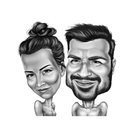 Couple Caricature in High Exaggerated Black and White Style from Photos - example