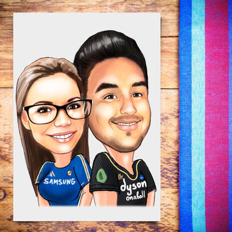 Sport Couple Caricature in Colored Style from Photos on Poster - example