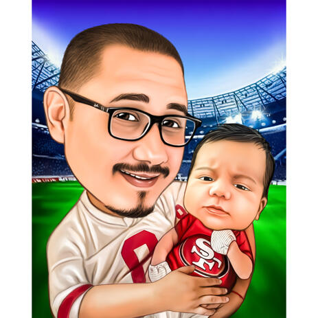 Father with Baby Cartoon Caricature from Photos for Football Fan Gift - example