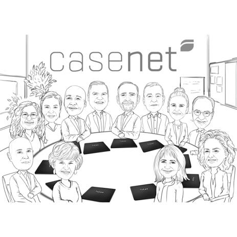 Corporate Group Staff with Company's Logo Outline Caricature from Photos - example