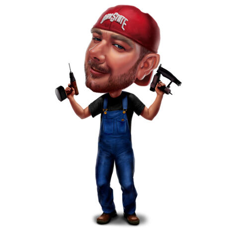 Full Body Construction Builder with Repairman Tools Caricature in Colored Style from Photo - example