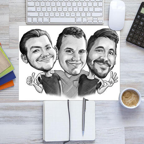 Friends Caricature Drawing Printed as Poster - example