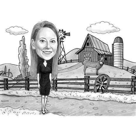 Farm Person Caricature in Black and White Style from Photos - example