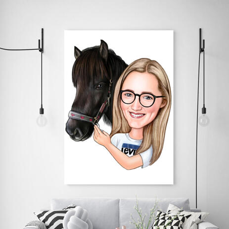 Girl and Horse Caricature Printed as Canvas - example