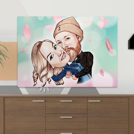 Canvas Print: Couple Caricature in Color Style on Canvas Print for Father Day Gift - example