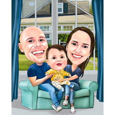 Homely Family Caricature in Color Style from Photos for Custom Gift - example