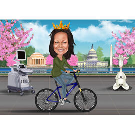 Fan de Yoga de chèvre - Caricature de fille sur vélo avec fond personnalisé à partir de Photo