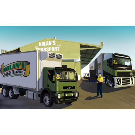 Freight Truck Company Caricature from Photos in Color Style - example