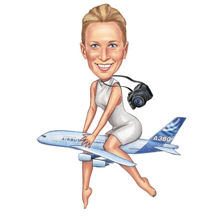 Person on Airplane Caricature from Photos for Custom Gift - example