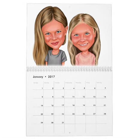 BFF Kid Caricature Printed on Calendar - example