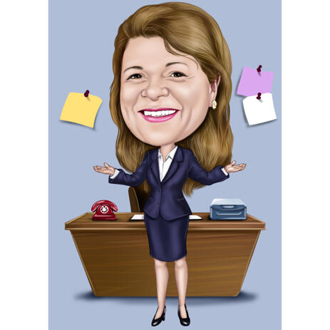Full Body Manager Caricature with Office Desk Background - example
