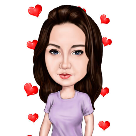 Female Caricature from Photo with Heart Background - example