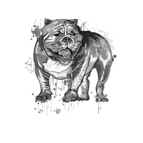 Full Body Bulldog Caricature Art Portrait Painting in Black and White Watercolor Style - example