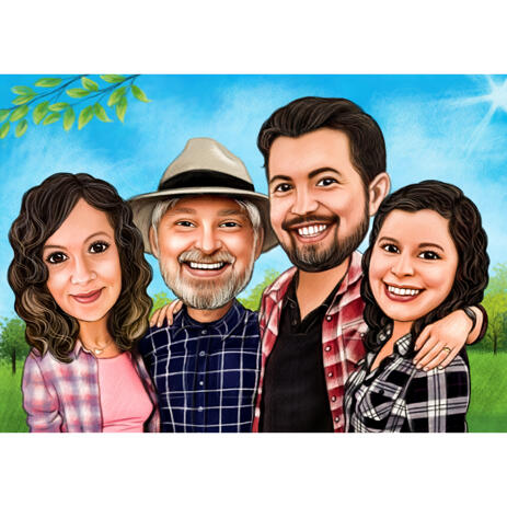 Family Outdoors Caricature in Colored Style from Photos - example