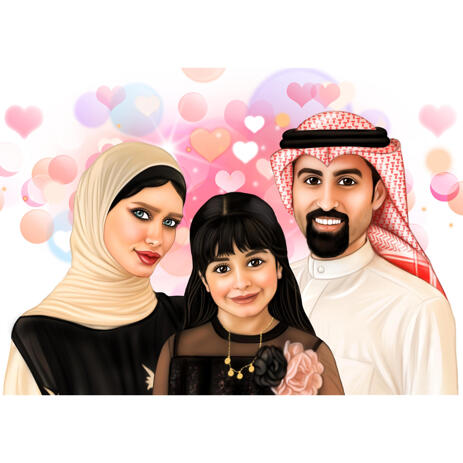 My Family - Custom Portrait Drawing from Photos in Color Digital Style - example